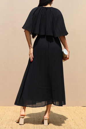 DD7533, CAPE PLEATED WOVEN MIDI DRESS