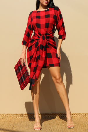 DD3427, TIE-FRONT WOVEN MINI DRESS