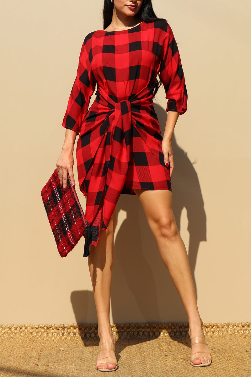 DD3427, TIE-FRONT WOVEN MINI DRESS