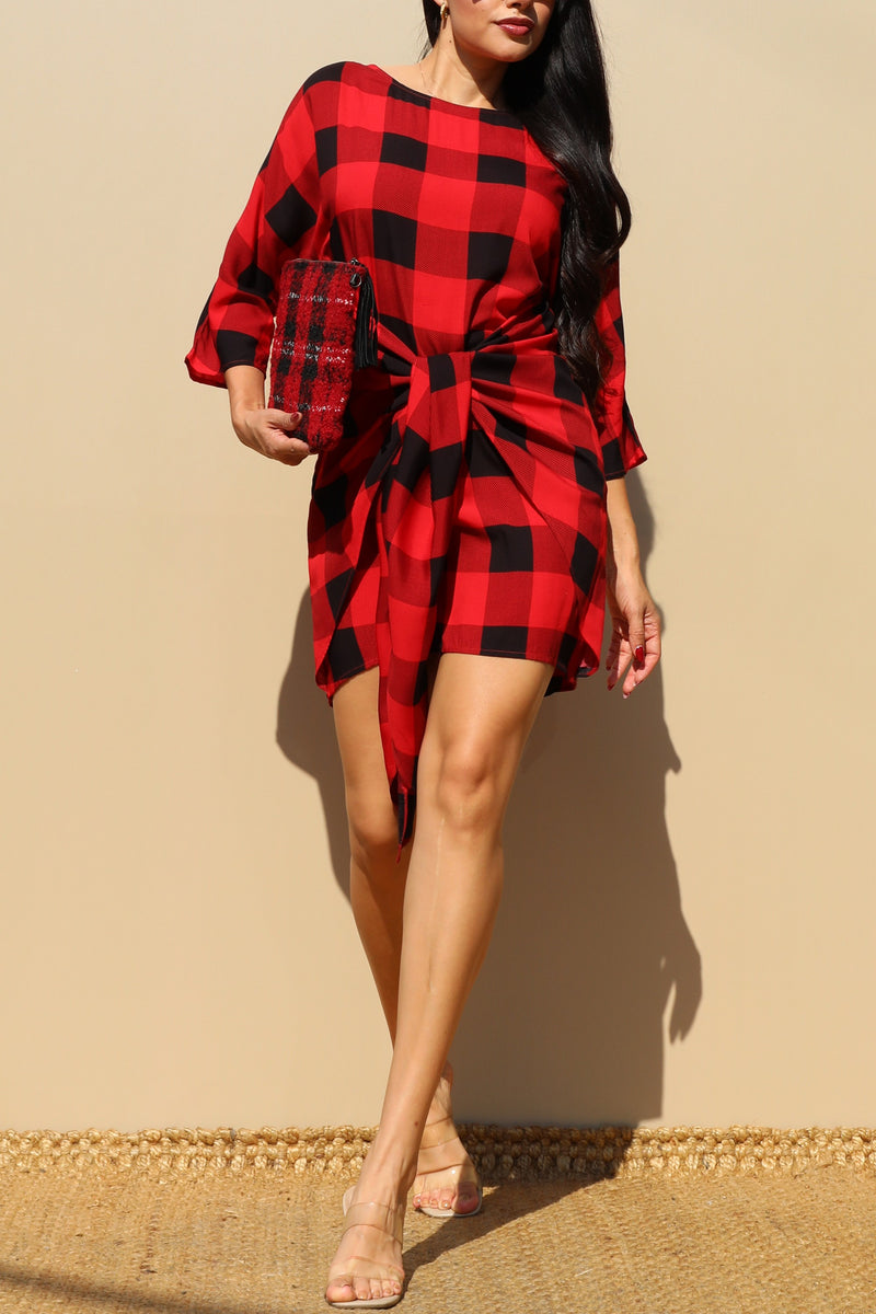 DD3427, TIE-FRONT WOVEN MINI DRESS