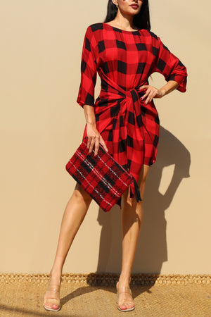 DD3427, TIE-FRONT WOVEN MINI DRESS