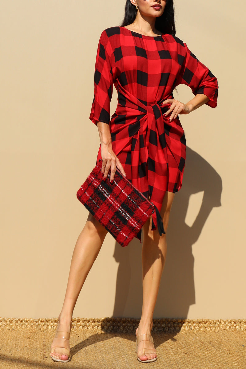 DD3427, TIE-FRONT WOVEN MINI DRESS