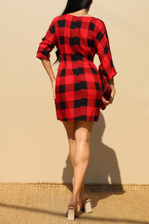 DD3427, TIE-FRONT WOVEN MINI DRESS