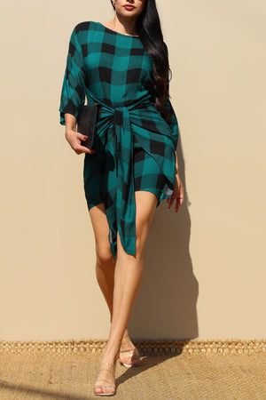 DD3427, TIE-FRONT WOVEN MINI DRESS