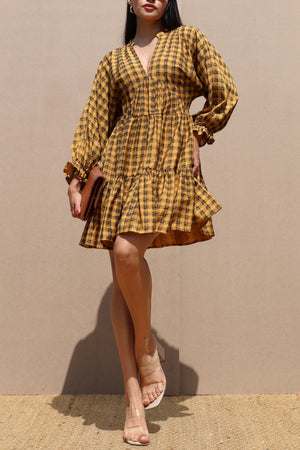 DD7648, PLAID LOOSE FIT WOVEN MINI DRESS