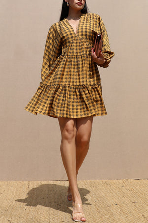 DD7648, PLAID LOOSE FIT WOVEN MINI DRESS