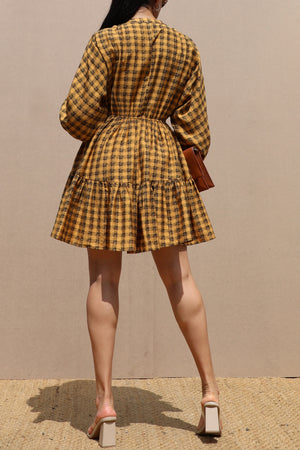 DD7648, PLAID LOOSE FIT WOVEN MINI DRESS