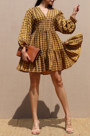 DD7648, PLAID LOOSE FIT WOVEN MINI DRESS