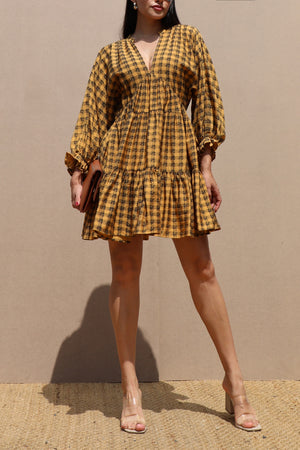 DD7648, PLAID LOOSE FIT WOVEN MINI DRESS