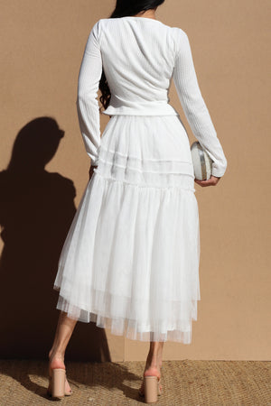 DD7670, COWL NECK KNIT TOP RUFFELD MIDI DRESS