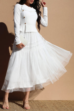 DD7670, COWL NECK KNIT TOP RUFFELD MIDI DRESS