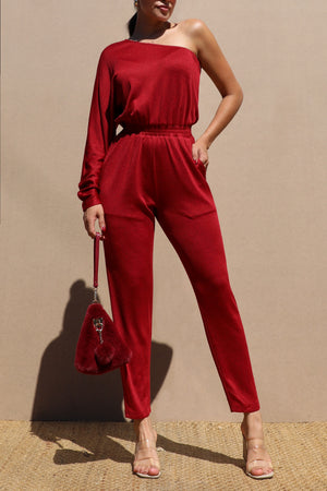 DD7624, ONE SHOULDER KNIT JUMPSUIT