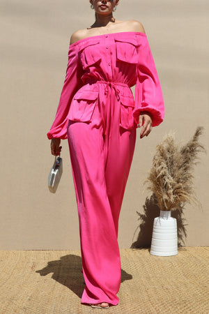 DD1775, OFF SHOULDER SATIN JUMPSUIT