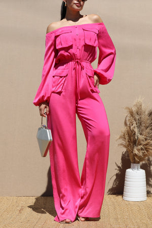 DD1775, OFF SHOULDER SATIN JUMPSUIT