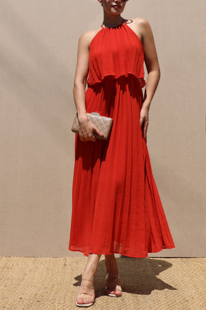 DD7021, PLEATED WOVEN MIDI DRESS