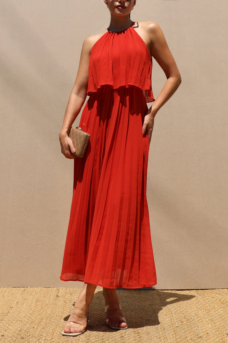 DD7021, PLEATED WOVEN MIDI DRESS