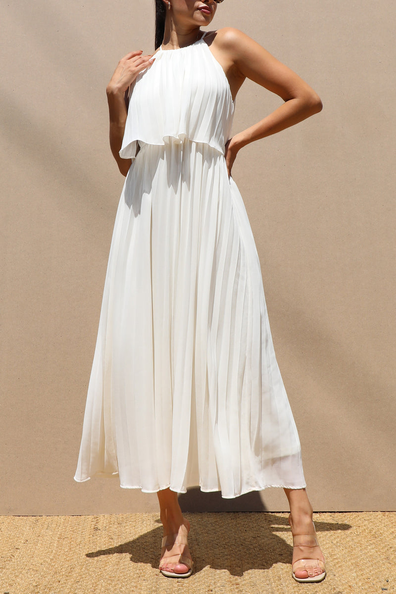 DD7021, PLEATED WOVEN MIDI DRESS