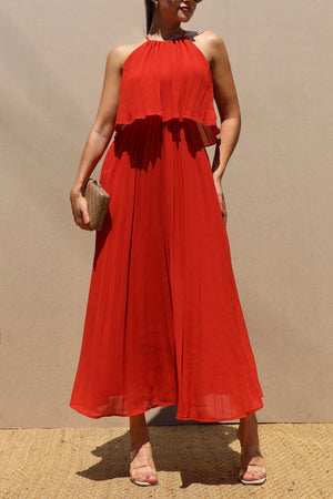 DD7021, PLEATED WOVEN MIDI DRESS