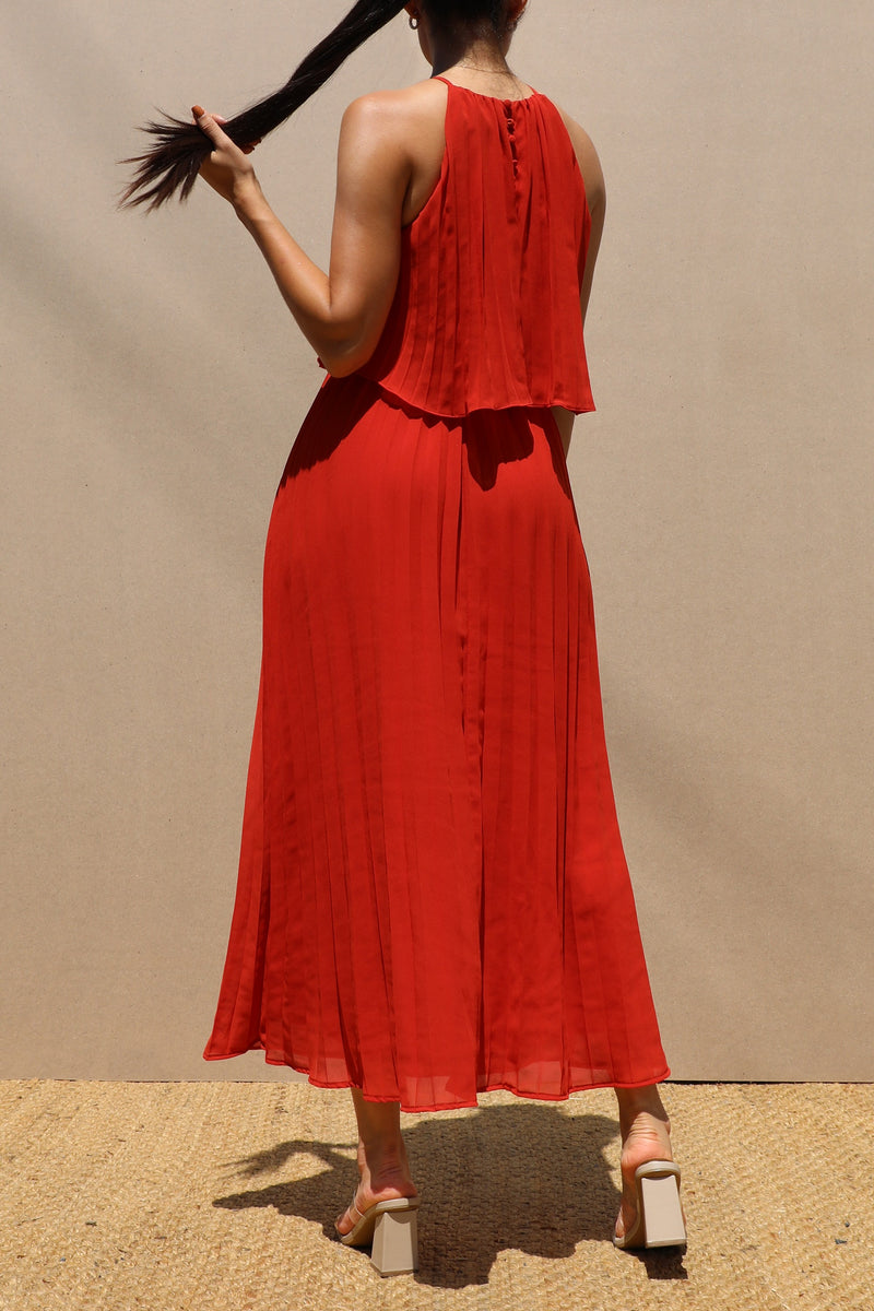 DD7021, PLEATED WOVEN MIDI DRESS