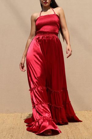 DD7678, SMOCKED TOP SATIN MAXI DRESS