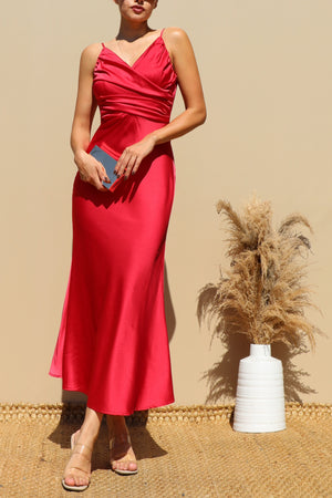 DD7208, V NECK WOVEN MIDI DRESSES