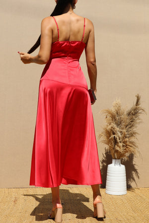 DD7283, COWL NECK SATIN MIDI DRESSES