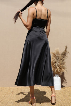 DD7283, COWL NECK SATIN MIDI DRESSES