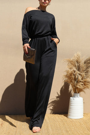 DD7628, OFF SHOULDER KNIT JUMPSUIT