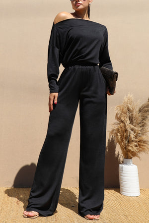 DD7628, OFF SHOULDER KNIT JUMPSUIT