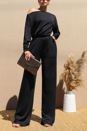 DD7628, OFF SHOULDER KNIT JUMPSUIT