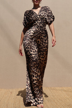 DD7687, PLEATED V NECK SATIN JUMPSUIT
