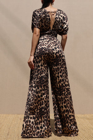 DD7687, PLEATED V NECK SATIN JUMPSUIT