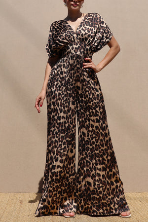 DD7687, PLEATED V NECK SATIN JUMPSUIT