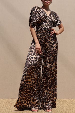 DD7687, PLEATED V NECK SATIN JUMPSUIT
