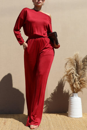 DD7628, OFF SHOULDER KNIT JUMPSUIT