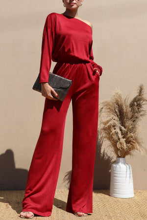 DD7628, OFF SHOULDER KNIT JUMPSUIT