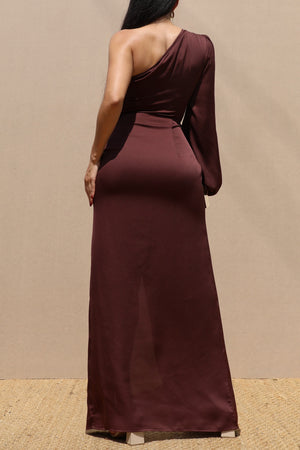 DD7582, ONE SHOULDER SATIN MAXI DRESS