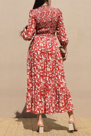DD7731, SMOCKED TOP WOVEN MIDI DRESS