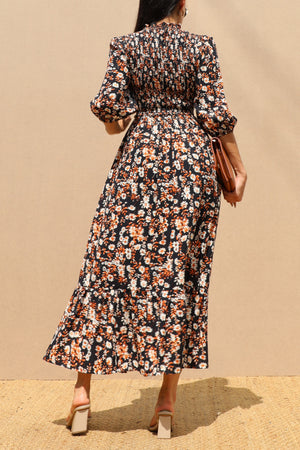 DD7731, SMOCKED TOP WOVEN MIDI DRESS