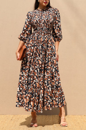 DD7731, SMOCKED TOP WOVEN MIDI DRESS