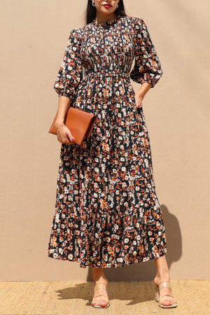 DD7731, SMOCKED TOP WOVEN MIDI DRESS