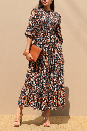 DD7731, SMOCKED TOP WOVEN MIDI DRESS