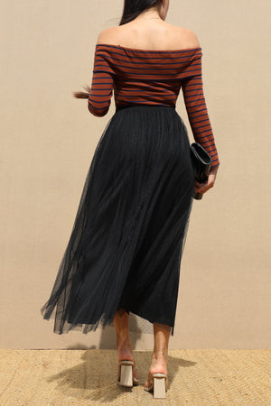 DD6479, OFF SHOULDER KNIT MIDI DRESS
