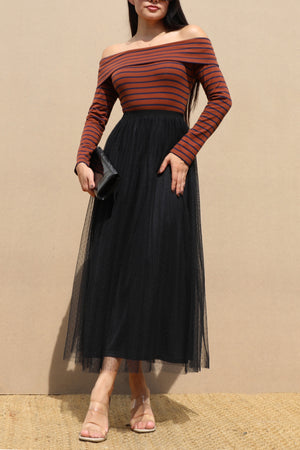 DD6479, OFF SHOULDER KNIT MIDI DRESS