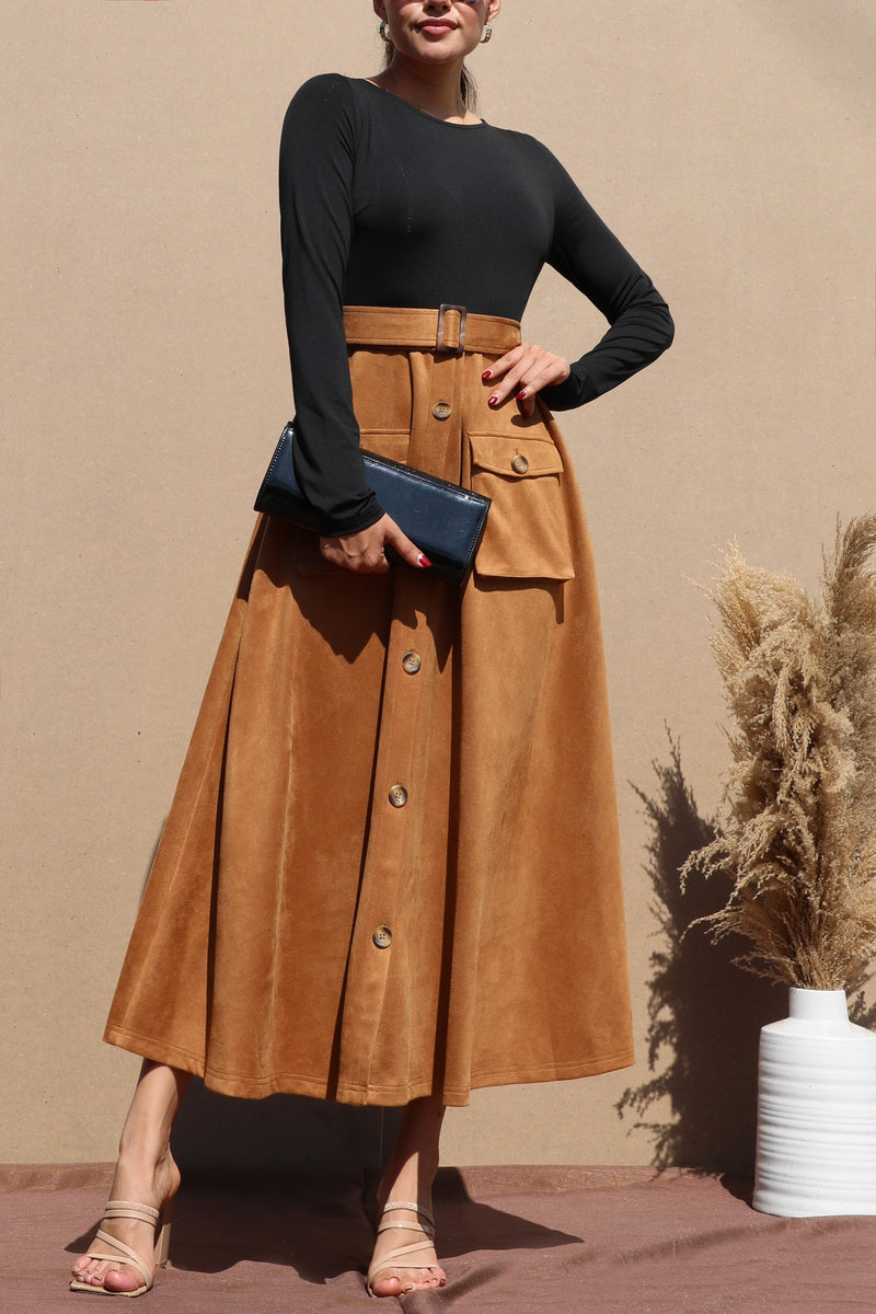 DD7671, SUEDE BUTTON DOWN MIDI DRESS