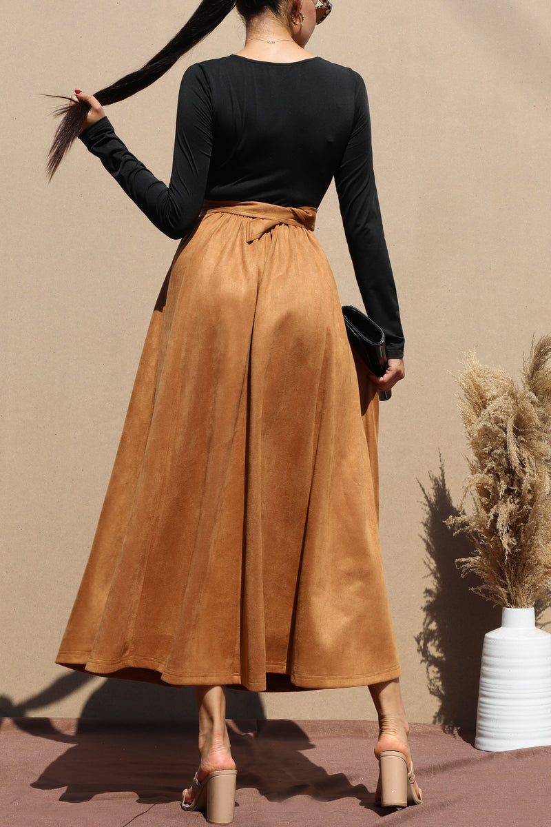 DD7671, SUEDE BUTTON DOWN MIDI DRESS