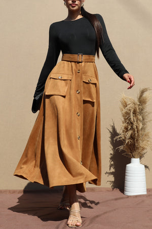 DD7671, SUEDE BUTTON DOWN MIDI DRESS