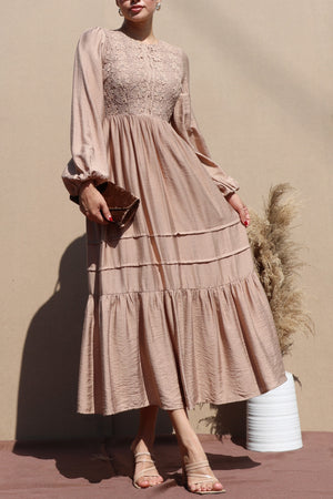 DD7703, LACE TOP WOVEN MIDI DRESS