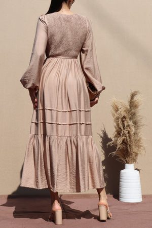 DD7703, LACE TOP WOVEN MIDI DRESS