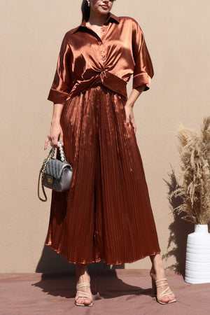 DD7644, LOOSE FIT SATIN PLEATED PANT SET